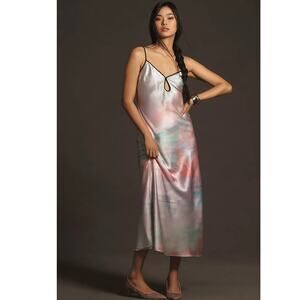 NWT Anthropologie Geisha Designs Printed Slip Midi Dress $188 SMALL Pink SATIN